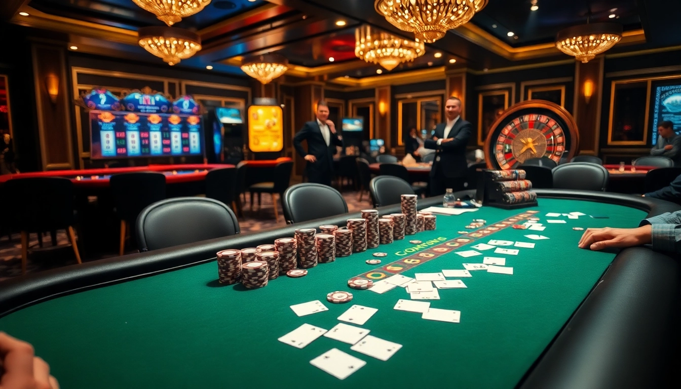 Exciting gambling at https://nk88zz.bio/ with vibrant poker chips and a luxurious casino table atmosphere.