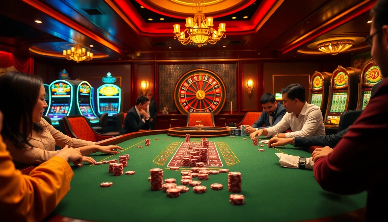 This vibrant casino scene at https://nk88s.net/ features players at a poker table, highlighting the excitement of a high-stakes game.