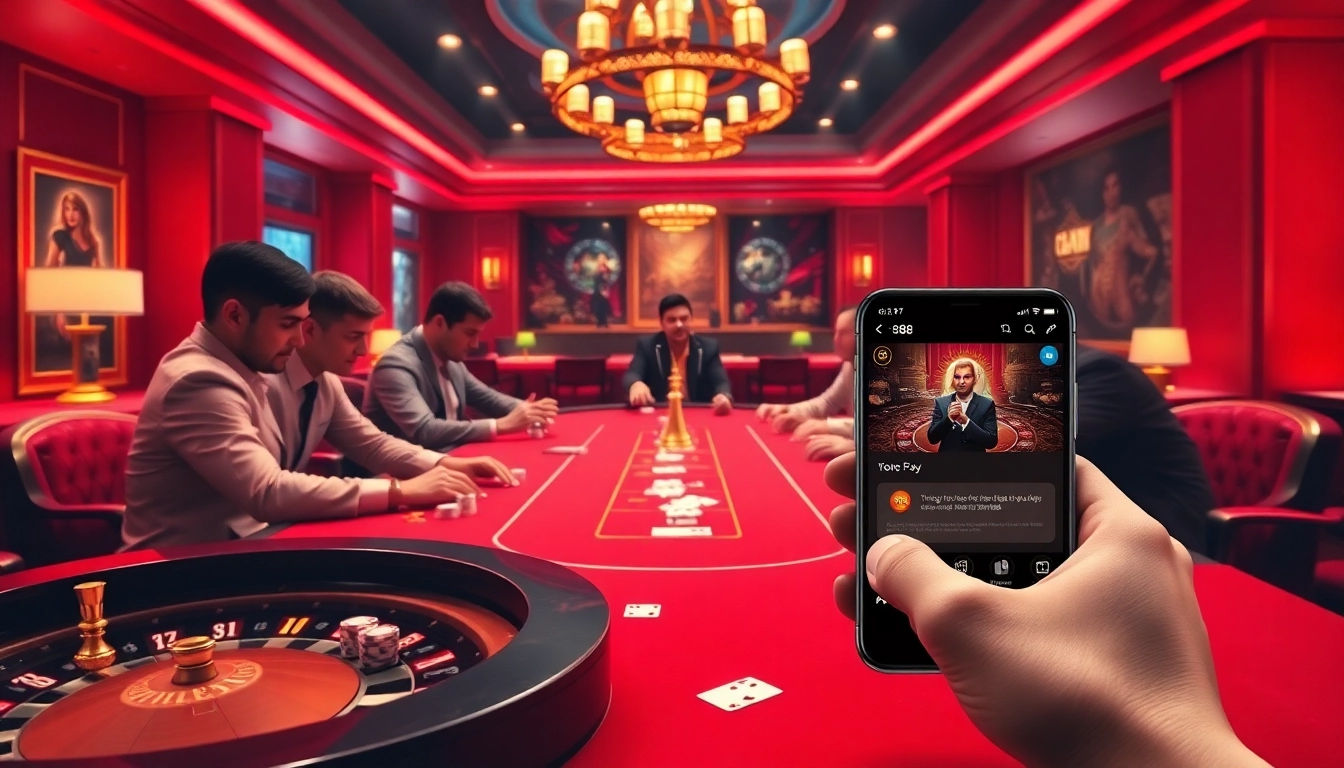 Experience thrilling gameplay with lc88 apk in a luxurious casino environment featuring poker and roulette.