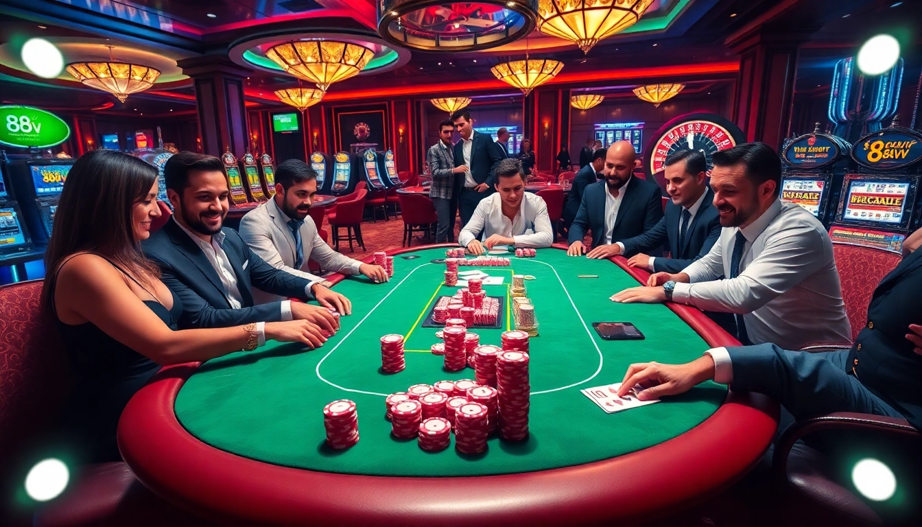 Enjoying an exciting game with 88vv poker chips at a luxury casino table.