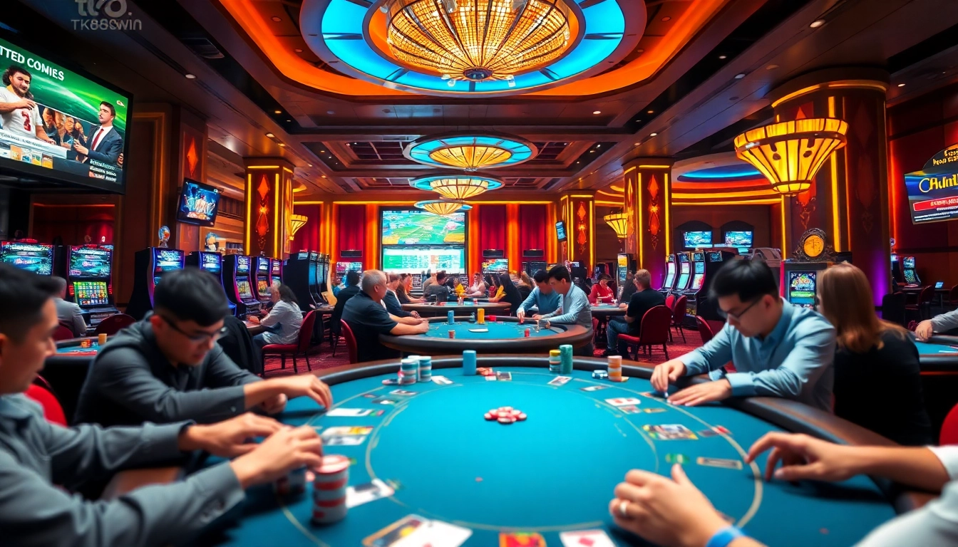 Exciting casino scene showcasing tk88win.live with players immersed in games.