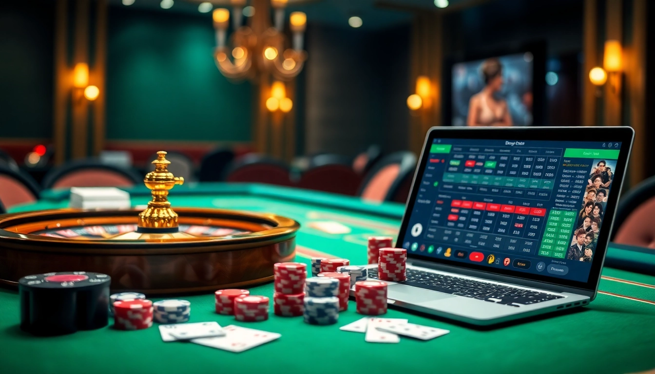 An engaging online gambling scene highlighting ee88win.net with a luxurious casino table and digital interface.